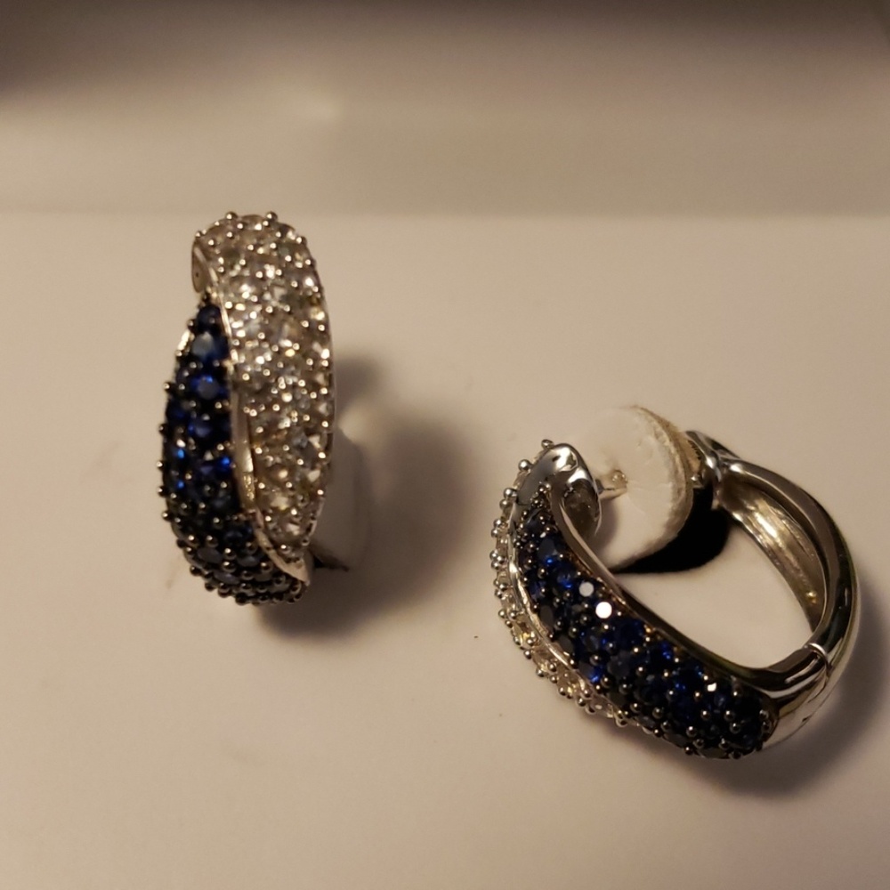 Blue and White Sapphire Earrings